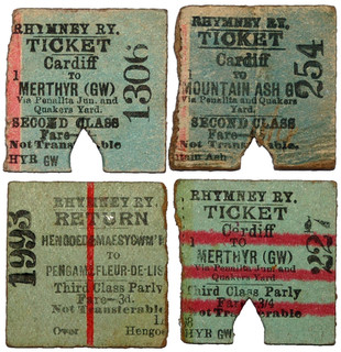 Rhymney Ry Hengoed & M Merthyr Mountain Ash 4 x Railway Tickets. 1891 1911.