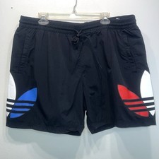 Adidas Swim Trunks Mesh Lined Beach Shorts Adult Black Big Trefoil Logo 2XL