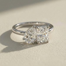Beautiful Toi et Moi Emerald & Pear cut Moissanite Ring,925 Sterling Silver Ring