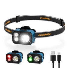 EverBrite Rechargeable LED Headlamp with Hat Clip White/Red/Green Lights 7 Modes
