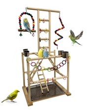 Bird Play Stand, Large Parakeet Playground, Natural Wood Parrot Perch Stand,