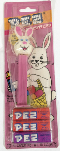 VTG Pink & White Easter Bunny PEZ Dispenser 1998 Sealed Carded Cardboard Decor