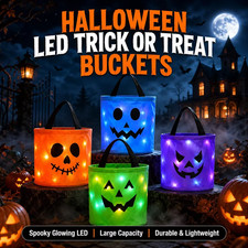 LED Halloween Pumpkin Candy Bucket Trick or Treat Bag Light Up Party Decor