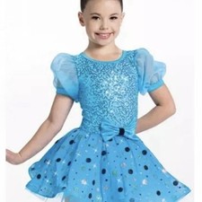 Girls Blue Sequins Tulle Dance Dress Costume Polka Dot Ballerina Size 8-10