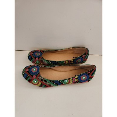 Sonoma embroidered floral slip on flats multi color shoe women's 9m