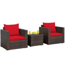 Patiojoy 3PCS Patio Rattan Furniture Set with 2 Cushioned Sofas & Coffee Table