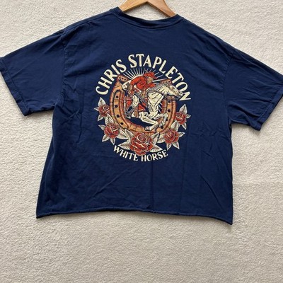 Chris Stapleton Shirt Womens Large Blue Cropped ''White Horse'' Band Tee Country