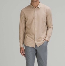 Lululemon Commission Button Up Shirt Men  s Sz Medium Tan Stretch Outdoor Casual