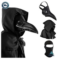 Halloween Plague Doctor Mask Steampunk PU Leather with Cloak Face Mask