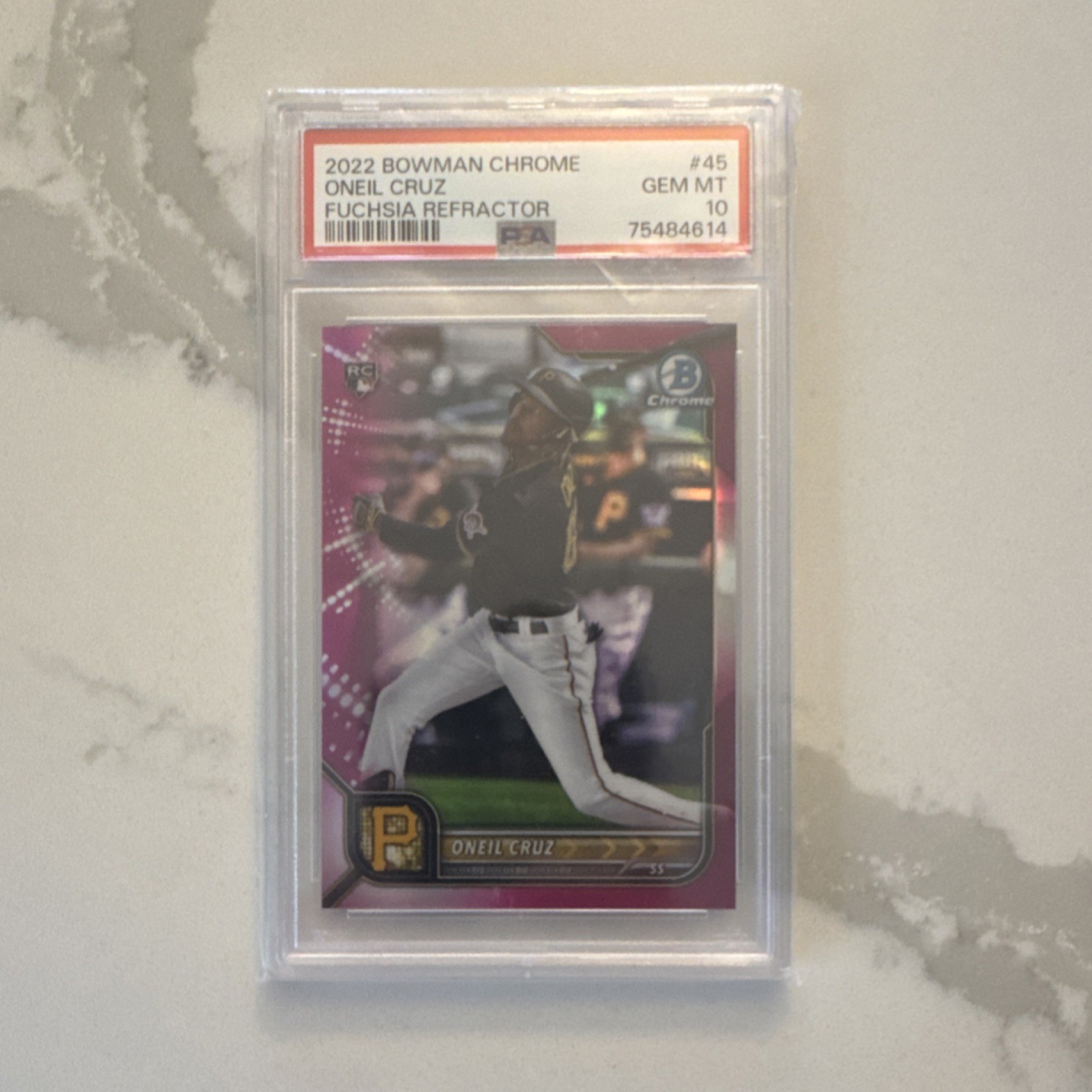 Bowman 2022 Chrome Oneil Cruz #45 Fuchsia Refractor /299 RC PSA 10 Pirates