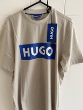 Image of HUGO Men’s Beige Logo Pattern Regular Fit Crew Neck Short Sleeve T-Shirt S