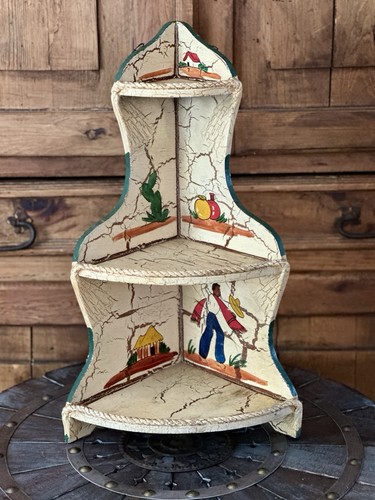Rare/Antique Handcrafted/Handpainted Mexican Folk Art 3-Tier Corner Shelf 20" - Picture 2 of 24