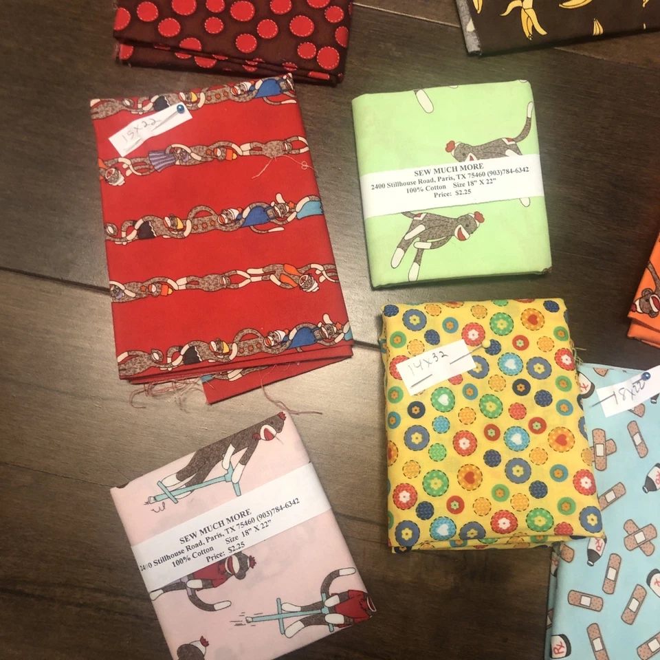 Sock Monkey Cotton Fabric Project Leftovers Great Deal - Image 2 of 4