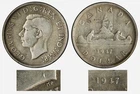 Canada 1947 Pointed 7 Triple HP Silver Dollar, 23.07 gr., 36 mm VF KM-37
