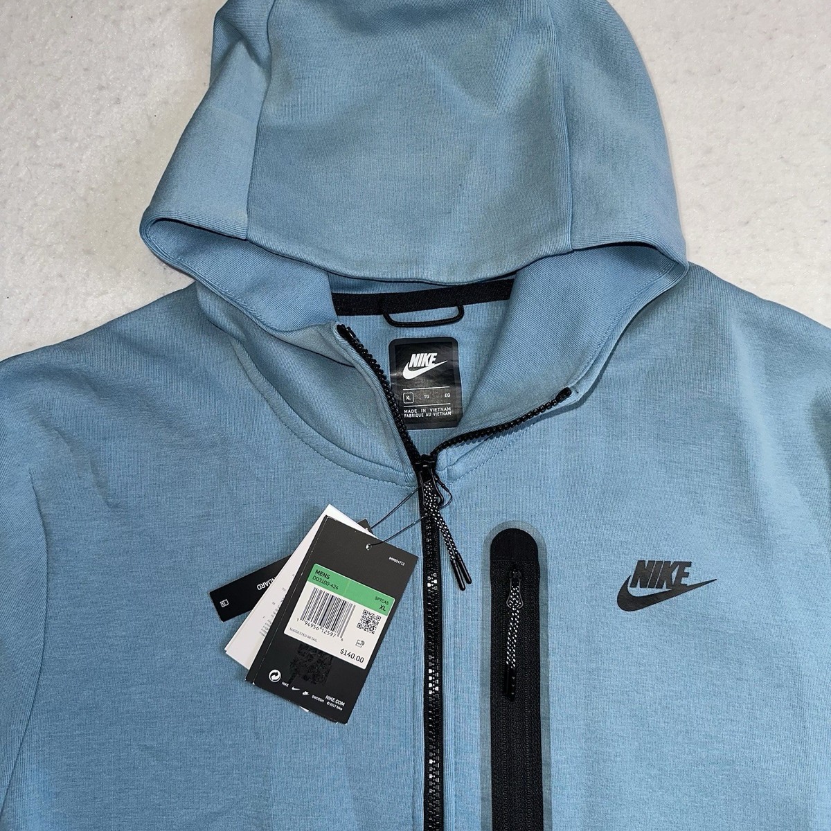 Nike Tech Fleece Hoodie Men's XL Full Zip Up Washed Light Blue