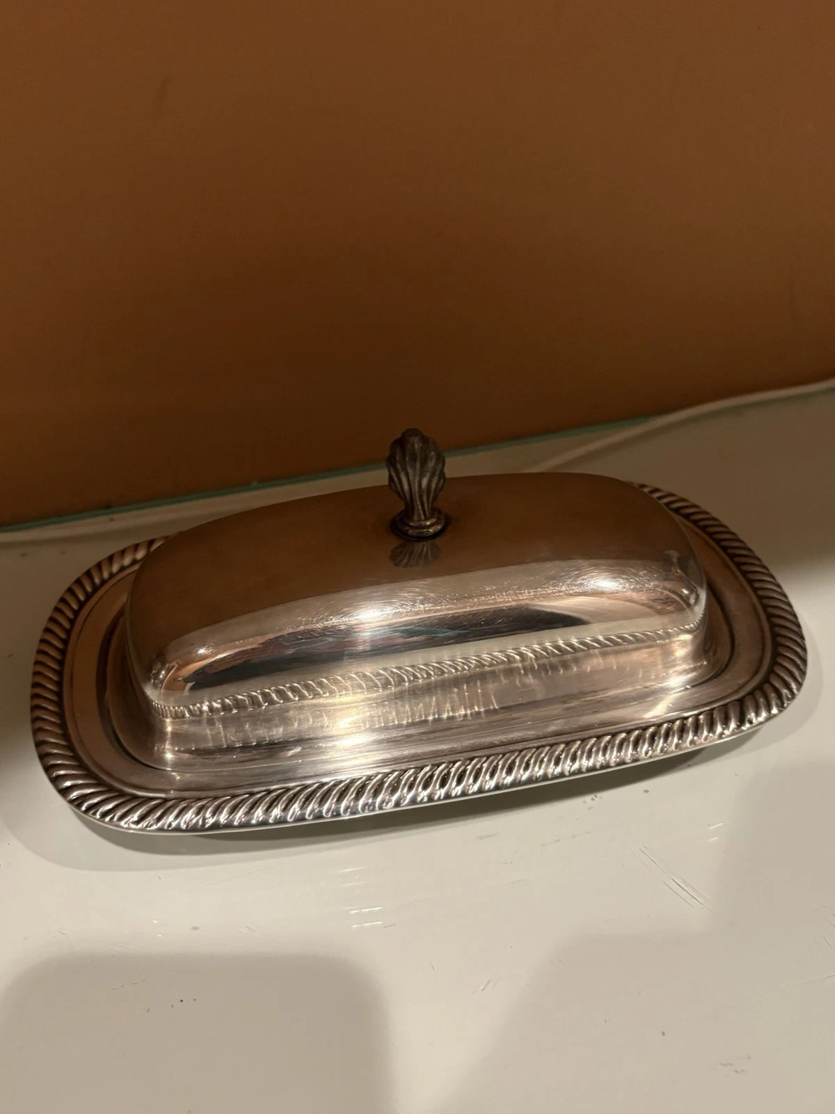 Vintage WM Rogers Silverplate Butter Dish with Glass and Pineapple Finale
