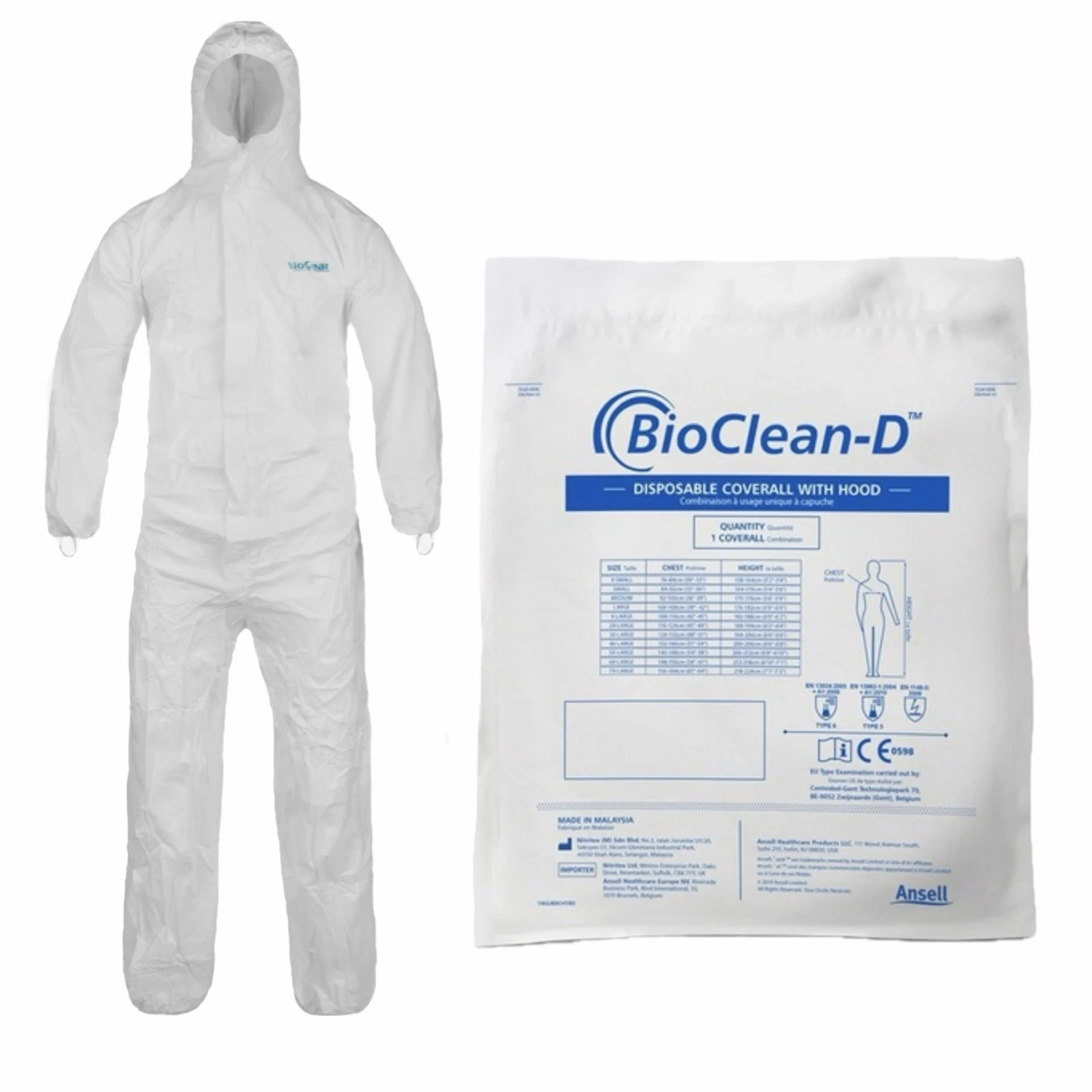 10PK Disposable Coveralls SIZE M (Non-Sterile) Ansell BioClean #BDCHT-M *READ* - product detail image 11