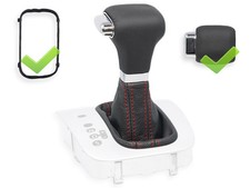 SCHALTKNAUF FUR VW GOLF 5 DSG SCHALTMANSCHETTE ECHTELEDER NAHT ROT + RAHMEN 