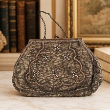 Vintage Touch of Nina Gold Mesh Evening Clutch with Chain Strap Ornate Beaded