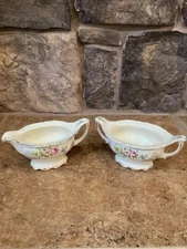 Vintage Edwin Knowels Sugar Creamer Set Rose Flowers Gold Paint