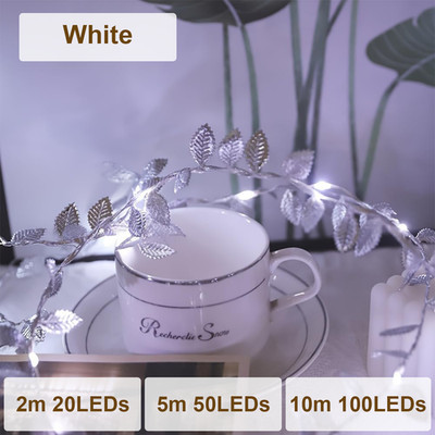 Flexible Copper Wire Leaf Lights Decorative Led Silver Leaves Battery Box String