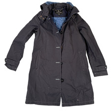 Feller Seattle Womens XS Rain Coat Navy Blue Hooded Button Front Made in USA