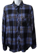 Rails Hunter Flannel Plaid Shirt XS Button Front Pocket Midnight Blue Pink Cozy