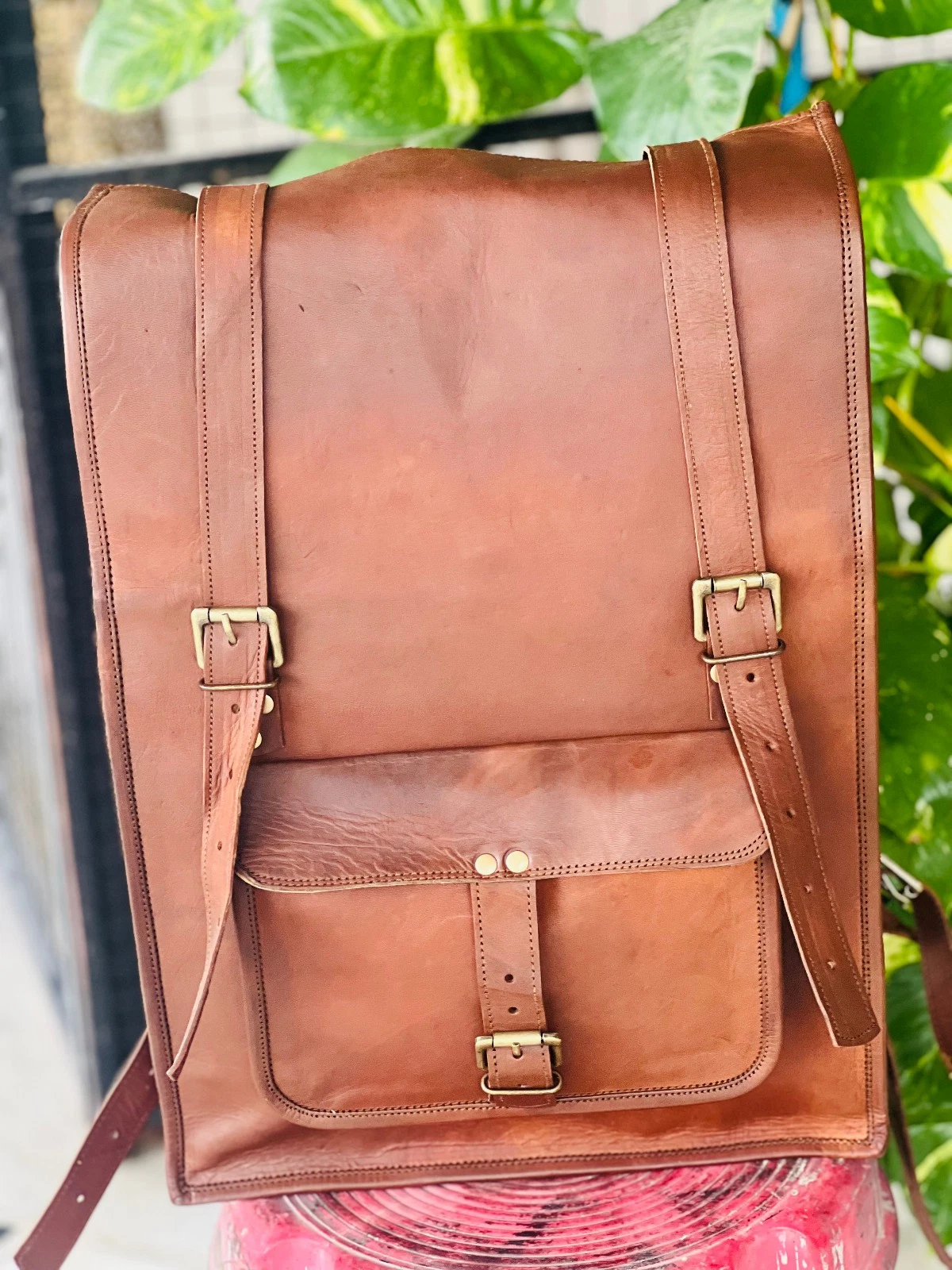 Goat Leather Backpack Bag Laptop Rucksack Vintage Brown Men's Genuine Travel