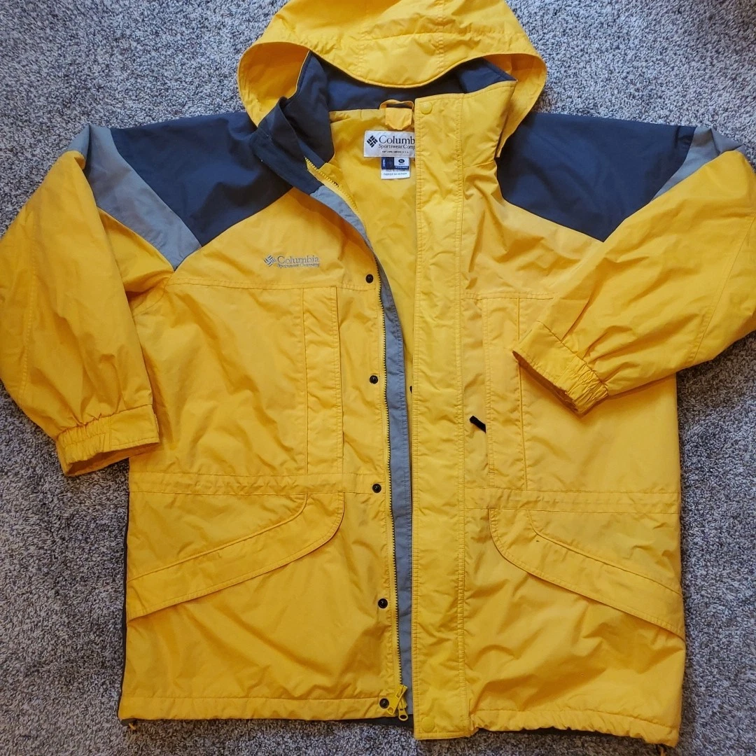 Columbia Core Interchange Mens XL Shell Yellow & Gray Vintage Y2K Hooded Pockets