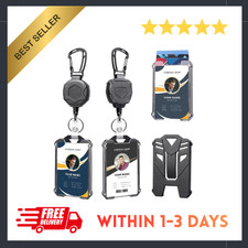 2 Pack Retractable Keychain with ID Card Holder, Heavy Duty Carabiner Badge Hold