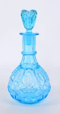 VTG L E Smith Moon and Stars Ice Blue Glass Decanter Bottle Crown Stopper 11.25"