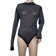 Rhinestone Mock Neck Long Sleeve Bodysuit