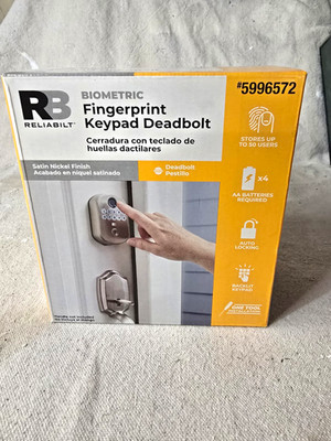 Reliabilt Biometric Fingerprint Keypad Deadbolt Auto Lock Satin Nickel 5996572