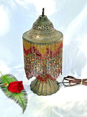 Moroccan-Style Beaded Fringe Shade Table Lamp 16.5'' Tall
