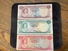 Bahamas 1968 Cents/Dollars 3 Banknote Lot.  N3589