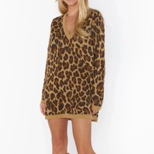 Show Me Your Mumu Hartford Sweater Dress Leopard V-Neck Oversized Size Medium