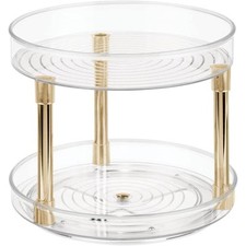 Drehbares Kosmetiktablett Ablage Organizer rund mDesign Transparent / Messing