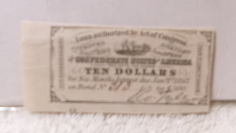 Authentic Confederate States of America $10 Bond Coupon From A $500 Bond 1864