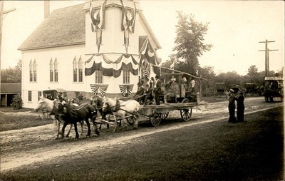 1910 RPPC Eliot Maine Centennial Parade Rowe's Brick-yard Float Horse Drawn