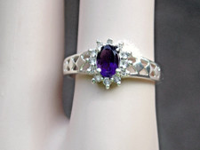 Natural Purple Amethyst White Topaz Size 7 Ring 925 Sterling Silver USA Made
