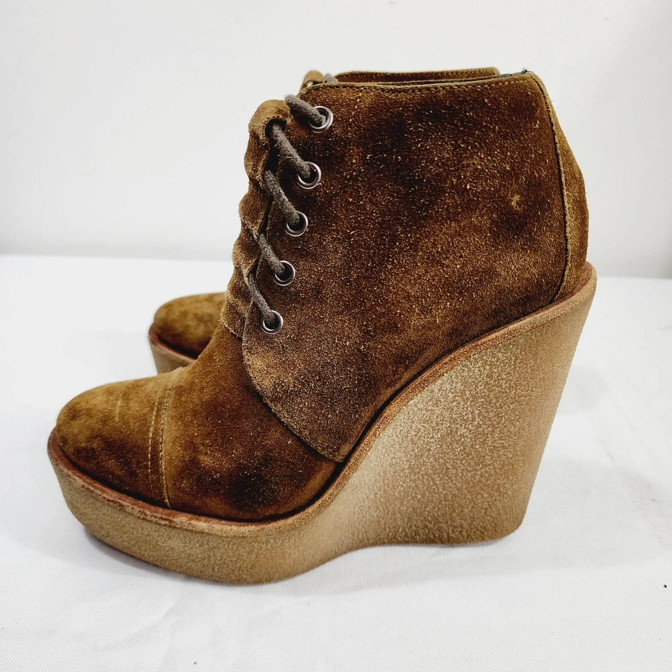 Botín PIERRE HARDY Gamuza Becerro Cuña Plataforma en Caqui EK08 Con Cordones EU 37 US 6.5 Foto 3 de 4
