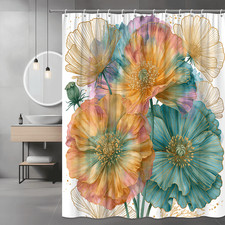 Colorful Floral Shower Curtain with Large Poppy Print