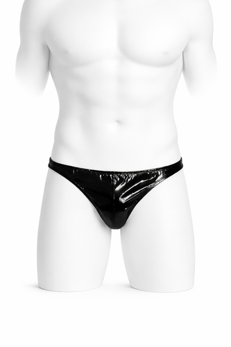 Herren Schwarz PVC Tanga Rücken Slip Wetlook Hochglanz G-String - Bild 2 von 5