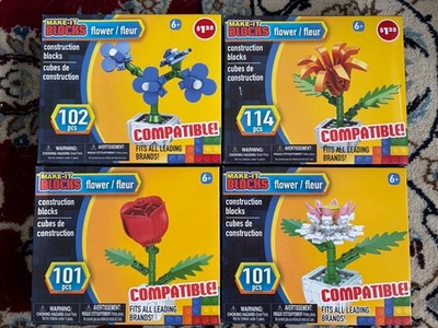 FOUR Make-it Blocks Construction Brick Sets - Flowers, Complete Set