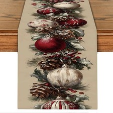 Elegant Red and White Christmas Table Runner 13" x 72", Runner, 68