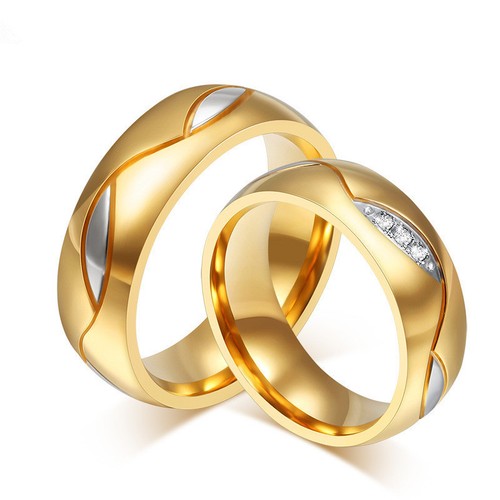 18K Black/Gold Plated CZ Band 6mm Stainless Steel Engagement Couple Ring Sz 5-13 - Picture 2 of 14