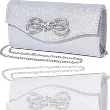 Women Diamond Bow Evening Bag Rhinestone Clutch Purse Wedding Prom S-silver