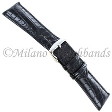 24mm deBeer Baby Crocodile Grain Black Padded Stitched Men's Watch Band