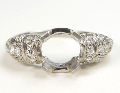 Antique Art Deco Engagement Mounting Mount Plat Hold 7 MM Ring Size 4.75 UK-J