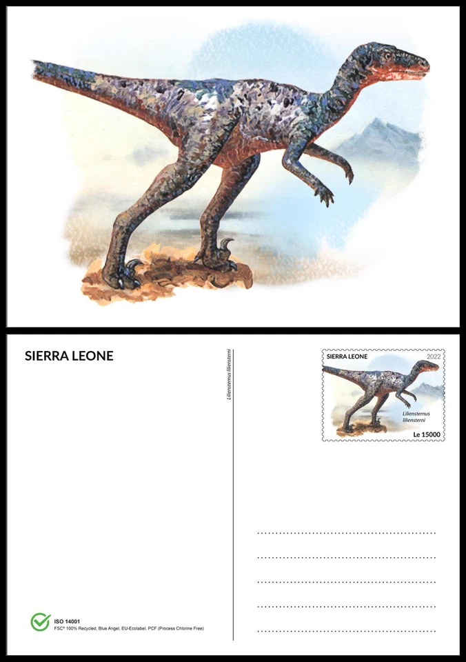 Tarjetas de papelería Small Dinosaurs MNH 2022 Sierra Leona 6 piezas papel 100 % reciclado Foto 3 de 4